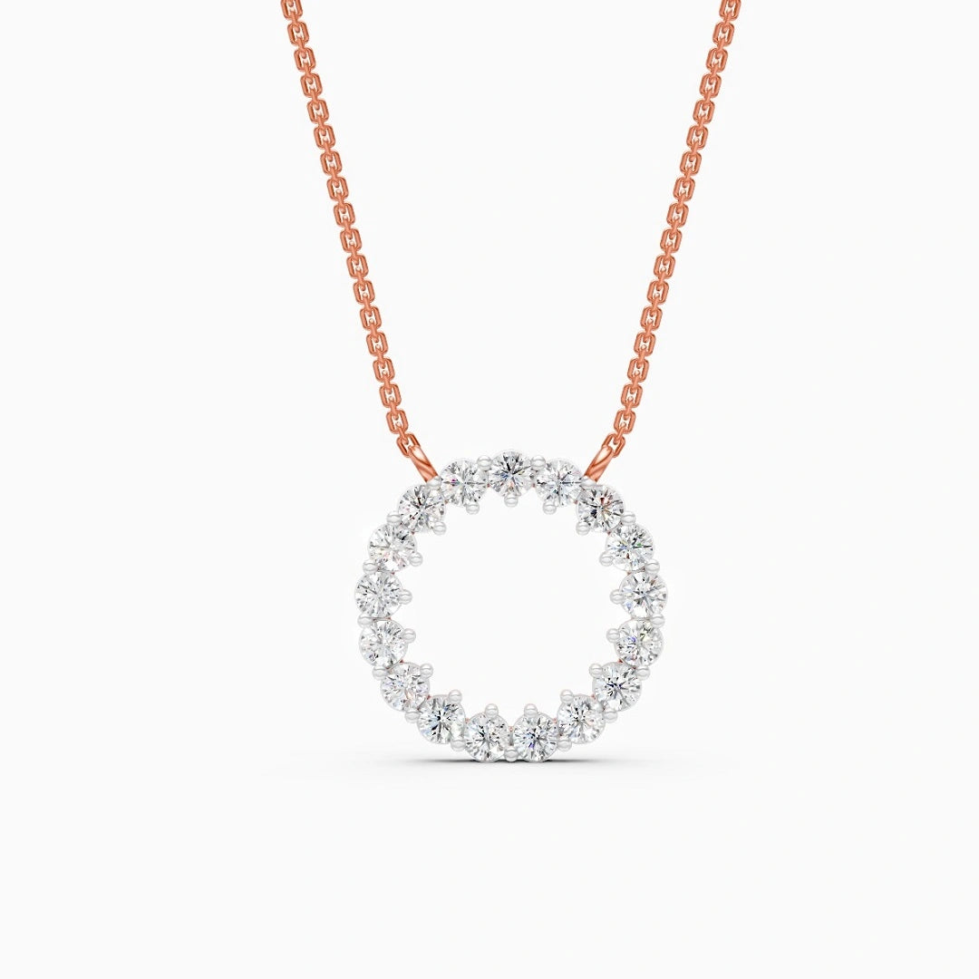 round cut lab grown diamond  gold chain karma pendant 