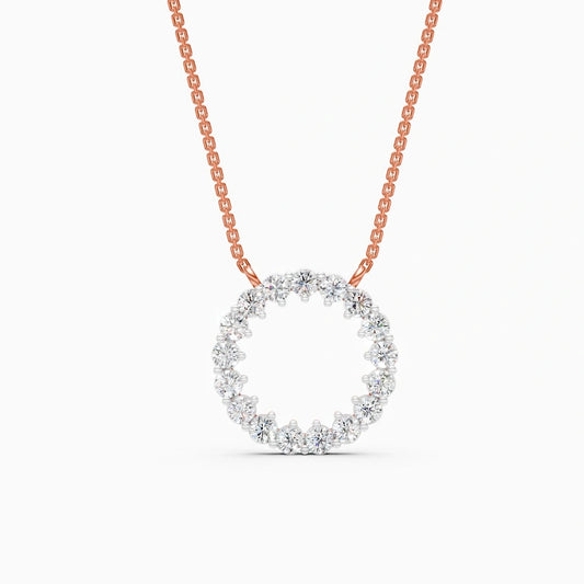 round cut lab grown diamond  gold chain karma pendant 