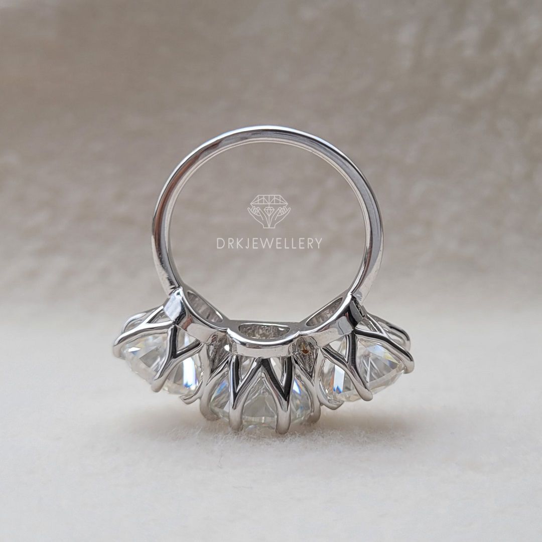 old european cut,three stone style ring,clove prong set ring,white gold ring