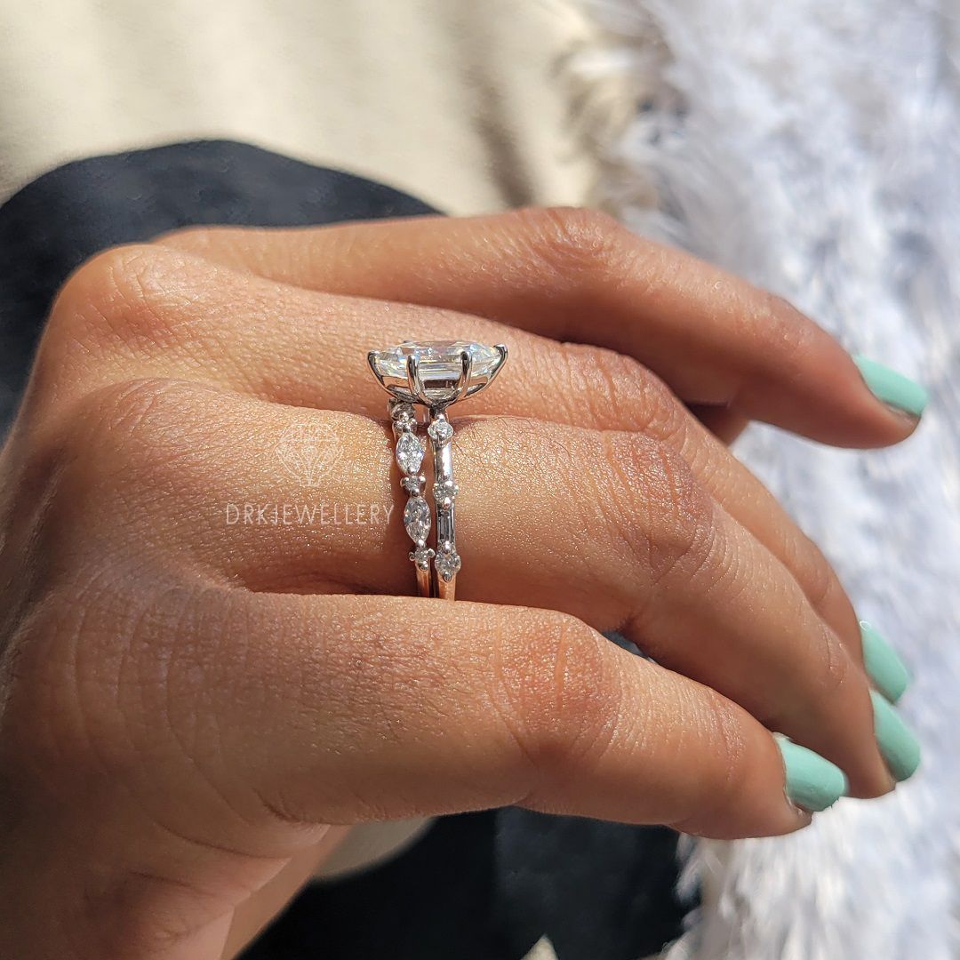 Elongated Hexagon Cut Lab Grown Diamond Ring Set