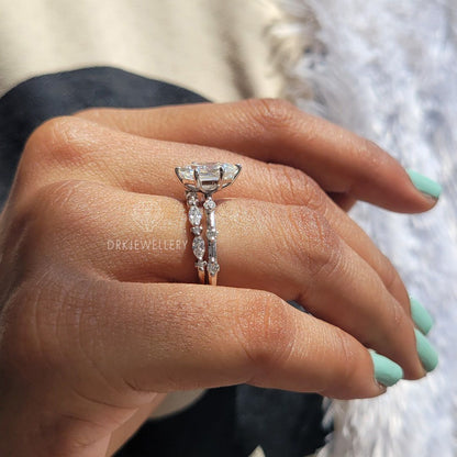 Elongated Hexagon Cut Lab Grown Diamond Ring Set