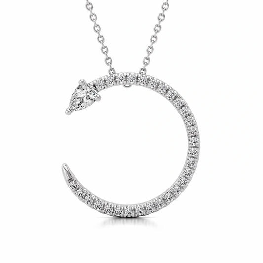 Half Round Shape Round & Pear Cut Diamond Gold Pendant