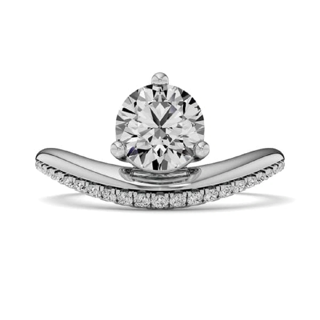 pave set curved ring, round cut ring, curved diaond ring, white gold ring, gifts for her