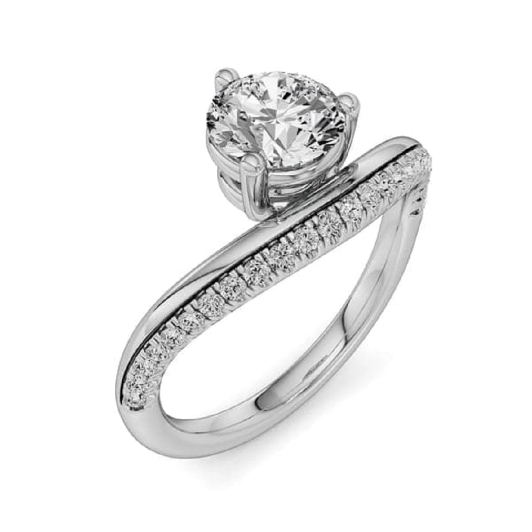 pave set curved ring, round cut ring, curved diaond ring, white gold ring, gifts for her