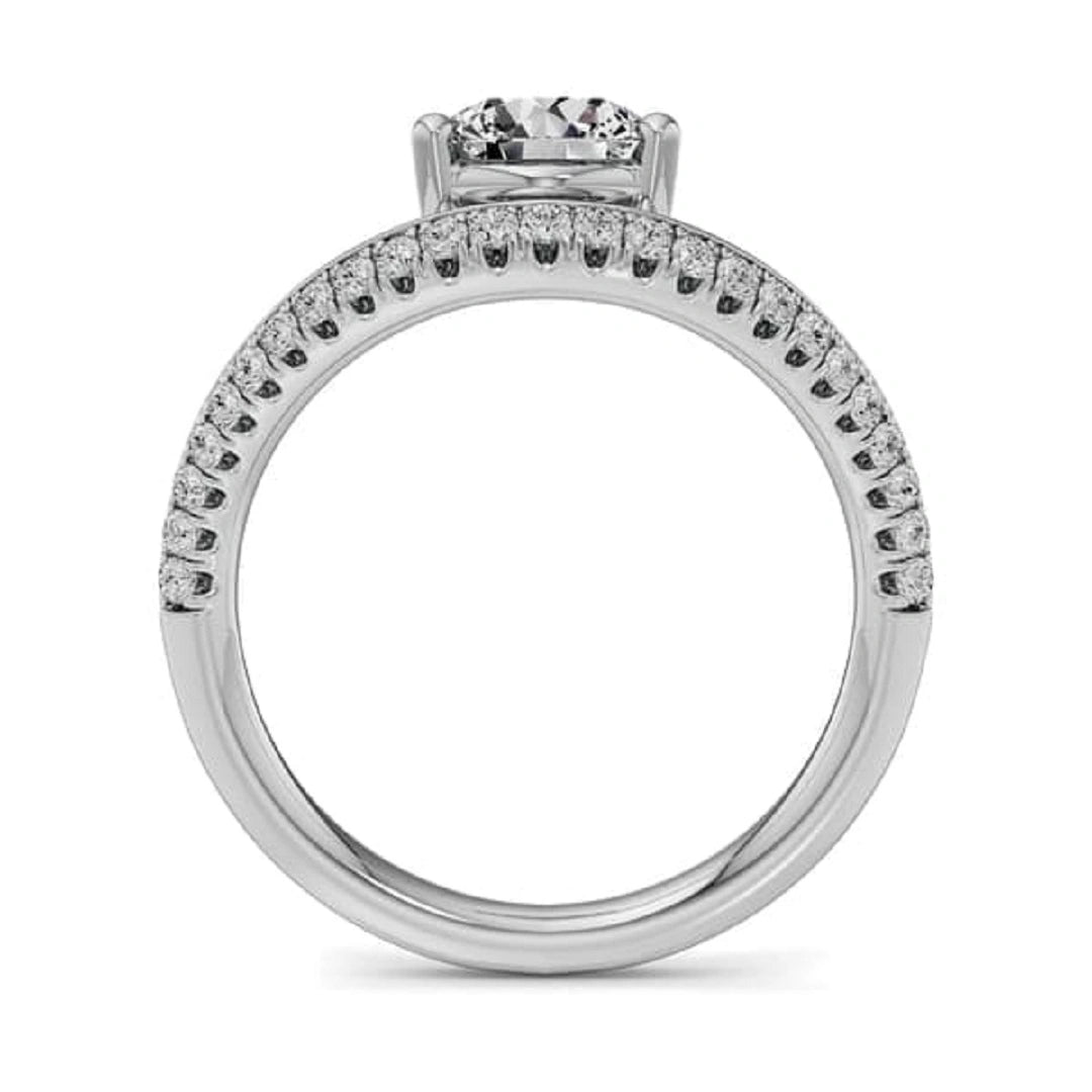 pave set curved ring, round cut ring, curved diaond ring, white gold ring, gifts for her