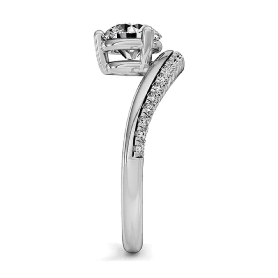 pave set curved ring, round cut ring, curved diaond ring, white gold ring, gifts for her