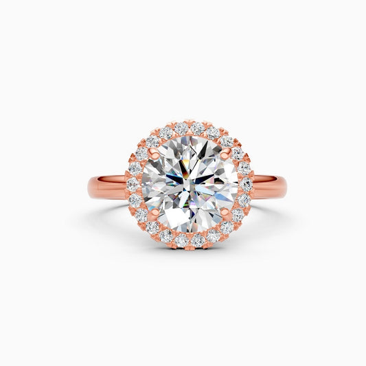 halo diamond ring, round cut ring, rose gold ring, solitaire ring, diamond ring, matching rings