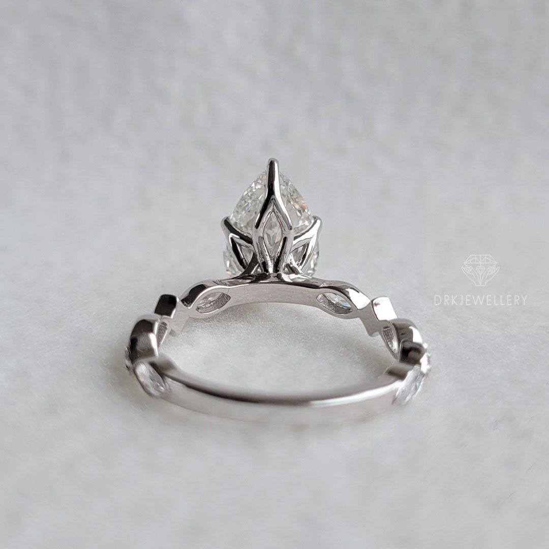 Pear cut ring,lab grown diamond,marquise cut ring,pave set ring,white gold band, 5 prong set ring,eternity band