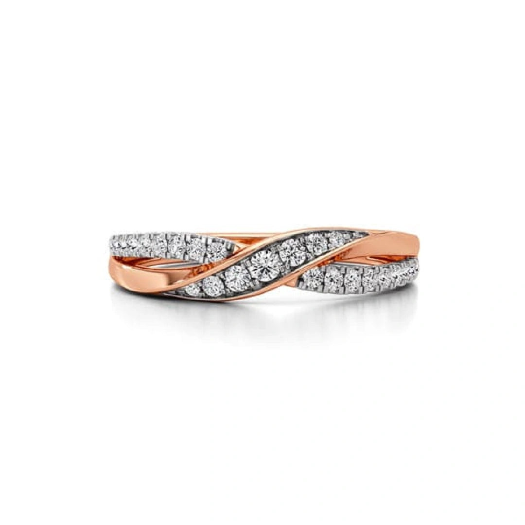 Round cut lab grown diamond ring, diamond ring, pave set ring, rose gold ring, curved wedding ring, gifts for her