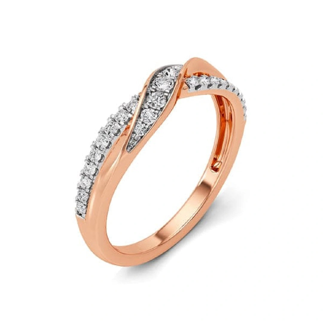 Round cut lab grown diamond ring, diamond ring, pave set ring, rose gold ring, curved wedding ring, gifts for her