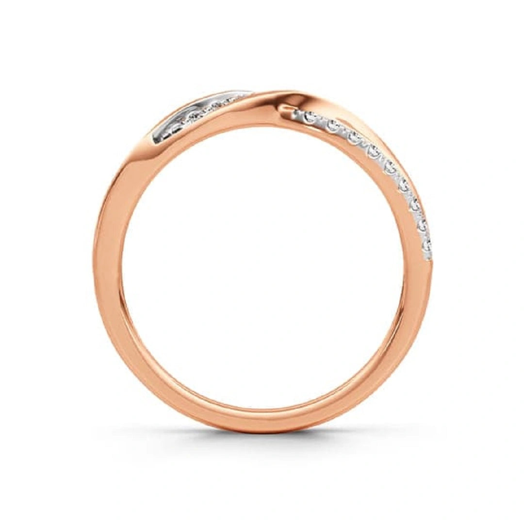 Round cut lab grown diamond ring, diamond ring, pave set ring, rose gold ring, curved wedding ring, gifts for her