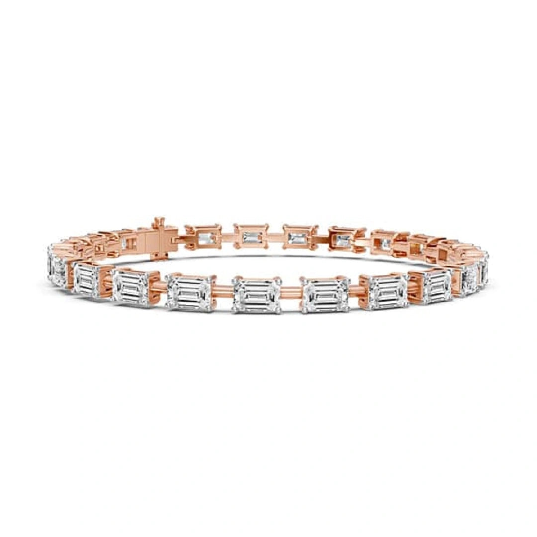 East West Emerald Cut Moissanite Tennis 14K Gold Bracelet