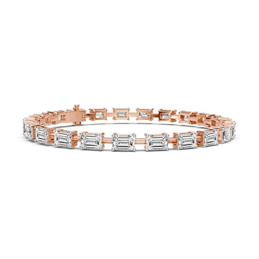 East West Emerald Cut Moissanite Tennis 14K Gold Bracelet