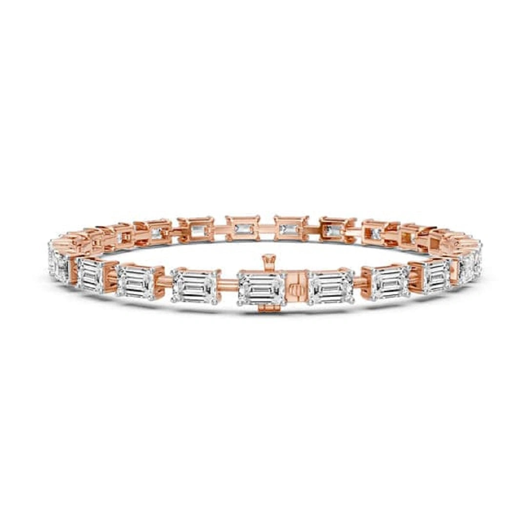 East West Emerald Cut Moissanite Tennis 14K Gold Bracelet