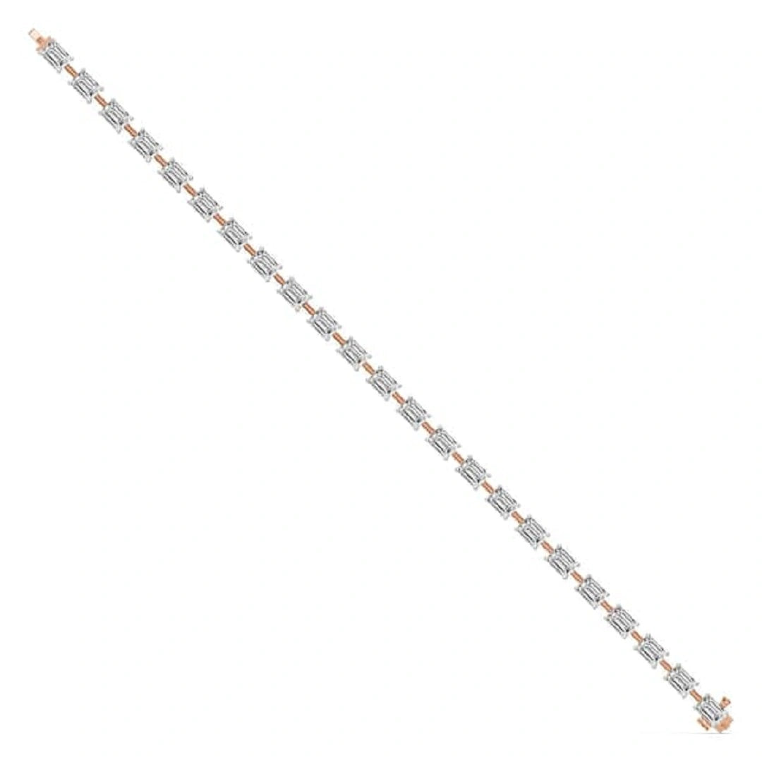 East West Emerald Cut Moissanite Tennis 14K Gold Bracelet