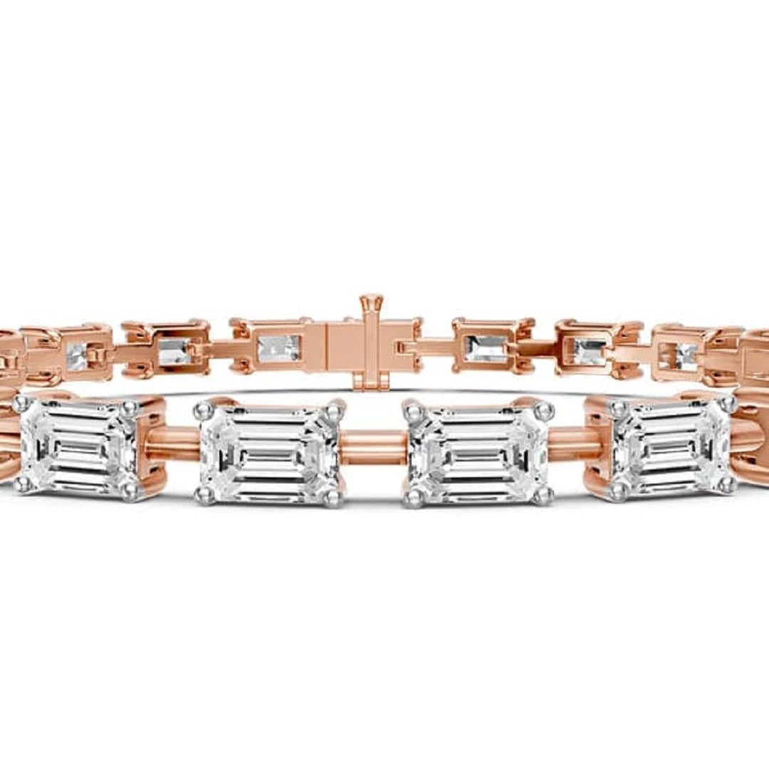 East West Emerald Cut Moissanite Tennis 14K Gold Bracelet