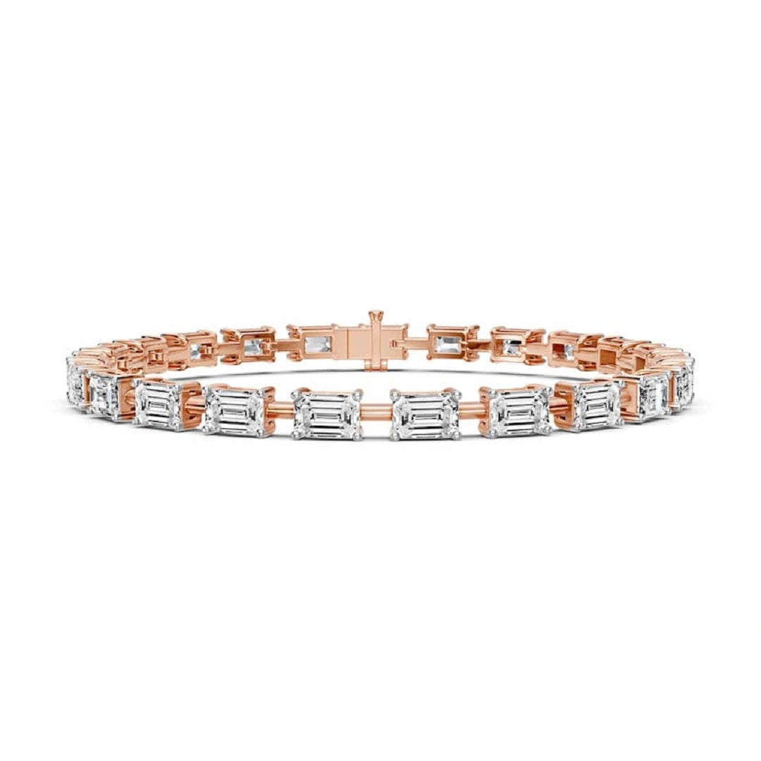 East West Emerald Cut Moissanite Tennis 14K Gold Bracelet