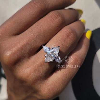 Marquise-Cut-Moissanite-with-Side-Pear-Stone-Ring