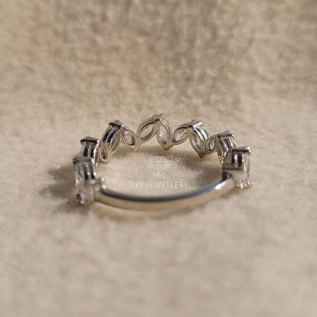 zigzag wedding band-marquise cut ring-marquise cut wedding band-half eternity band-white gold band-14k solid gold-leaf style wedding band-gift ideas