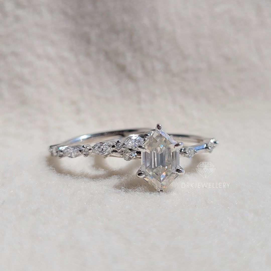 Elongated Hexagon Cut Lab Grown Diamond Ring Set