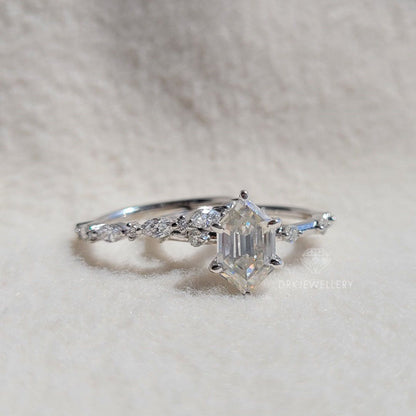 Elongated Hexagon Cut Lab Grown Diamond Ring Set