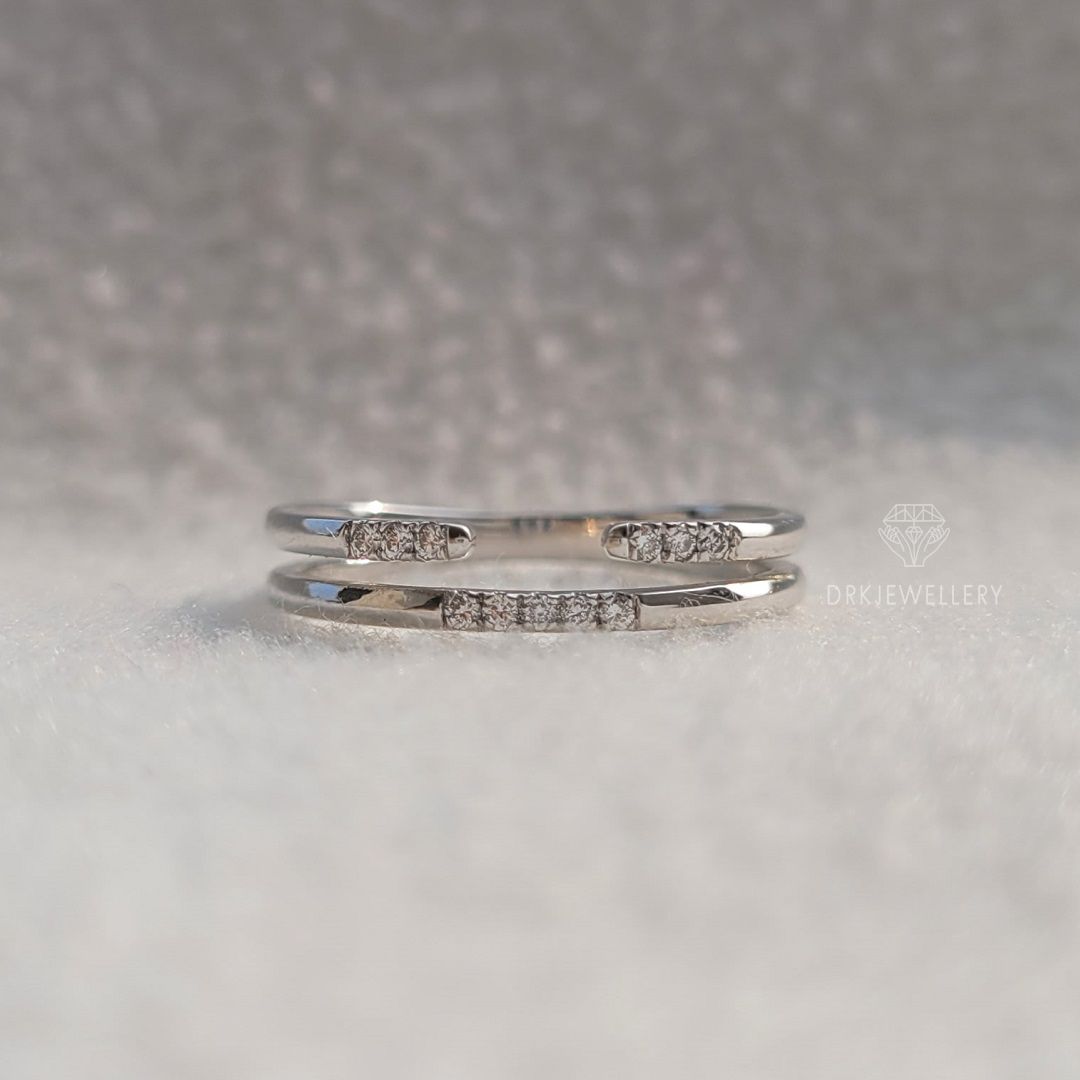 Double row pave set erernity white gold wedding ring set round cut lab grown diamond