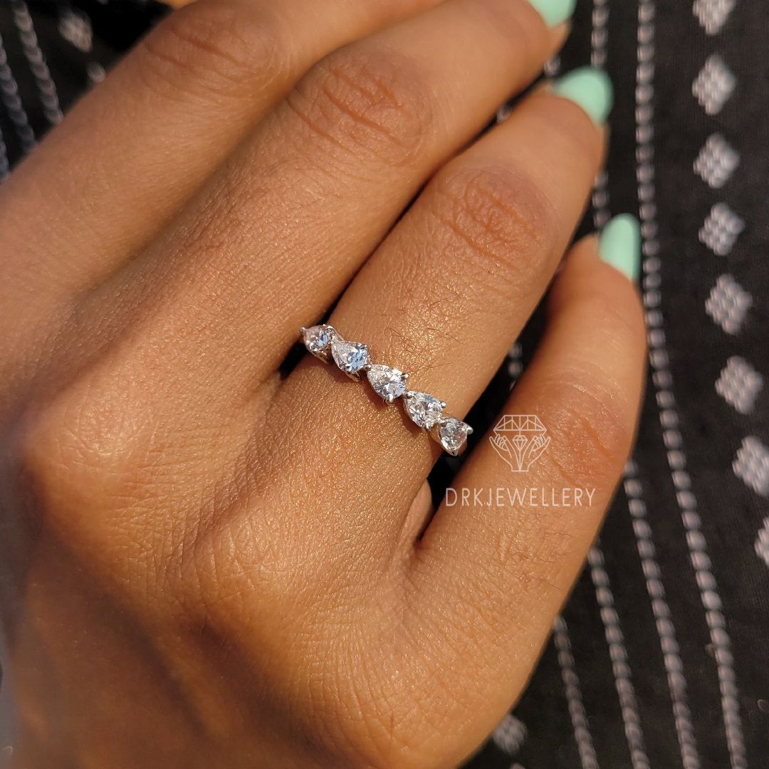 east west pear cut lab grown diamond half eternity 14k gold wedding band