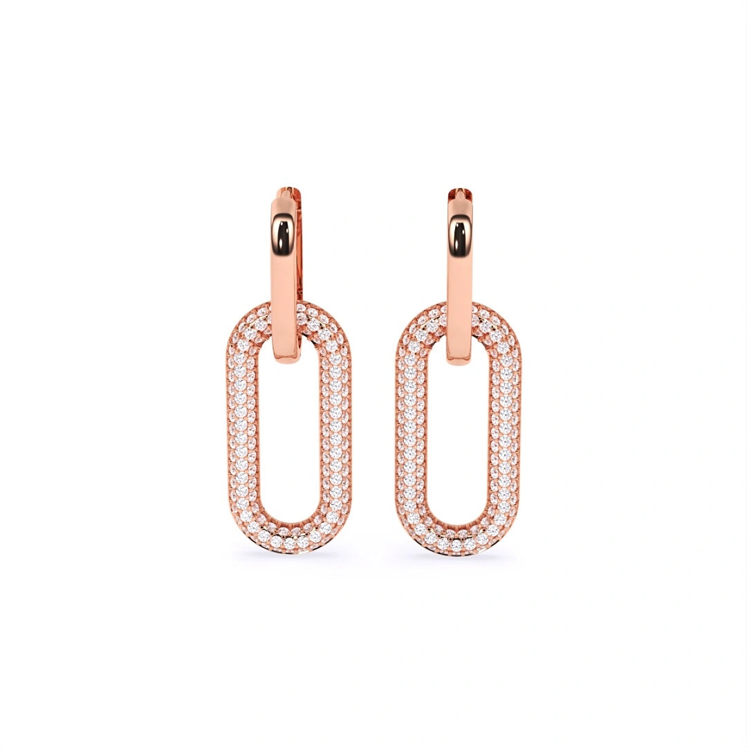 Rose gold hoop earrings with clear gemstones 