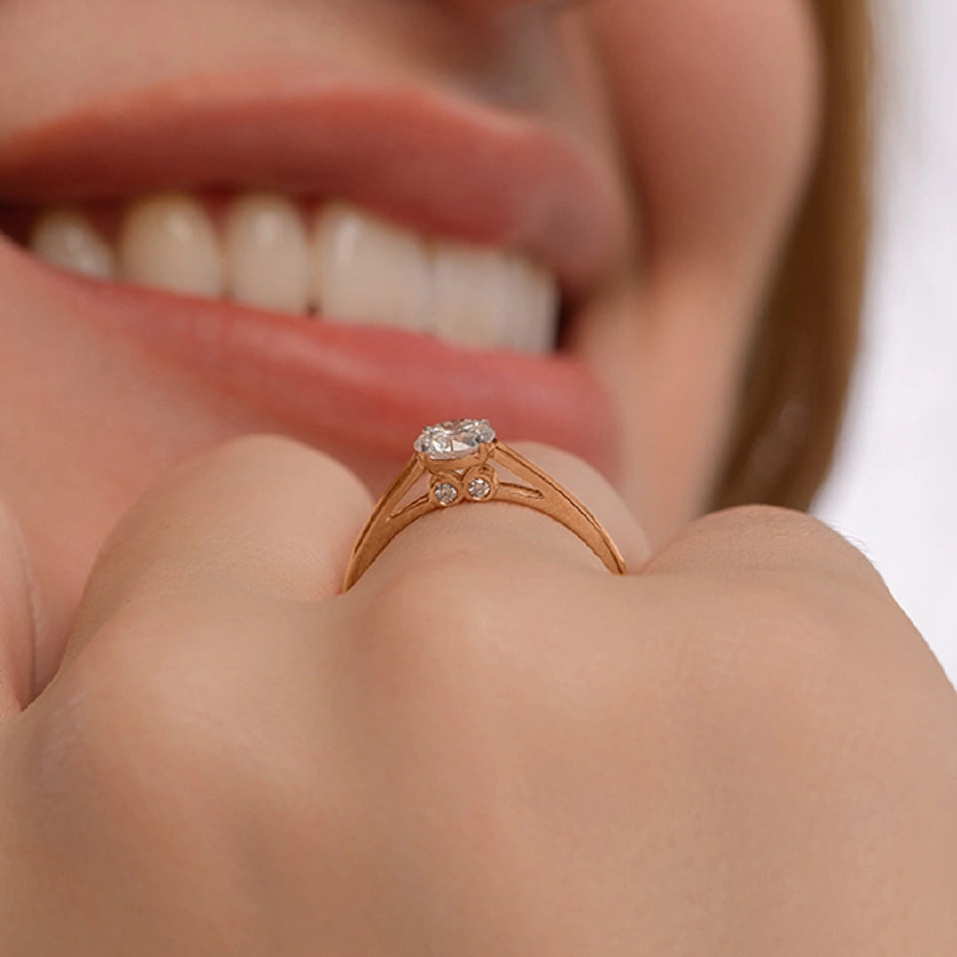 Modern Underneath Diamond Style Round Cut 14K Gold Ring