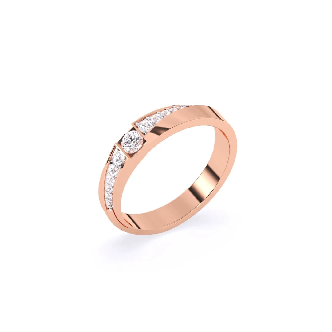 bypass setting round cut lab grown diamond  pave set 14k gold ring