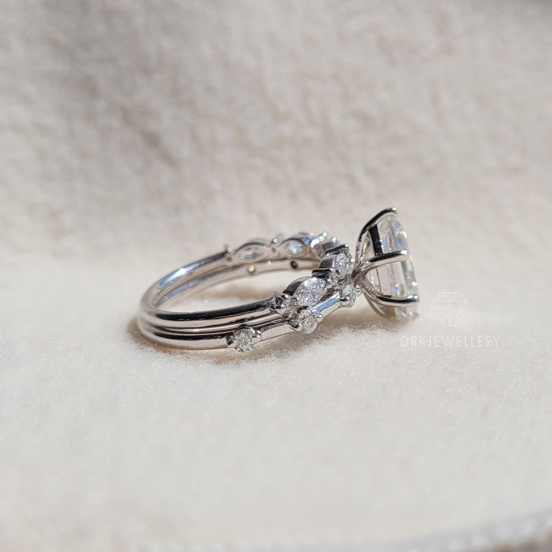Elongated Hexagon Cut Lab Grown Diamond Ring Set