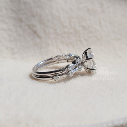 Elongated Hexagon Cut Lab Grown Diamond Ring Set