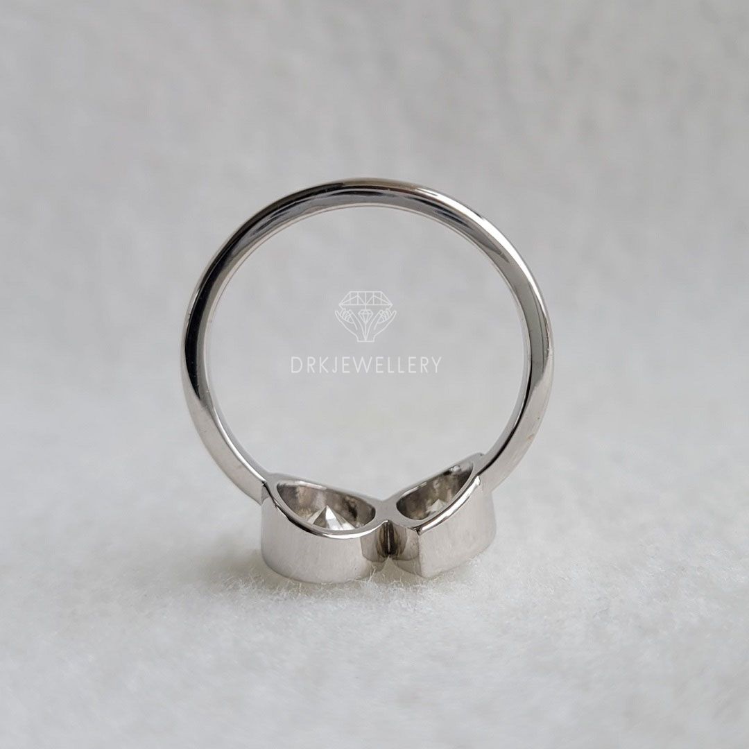 oval & pear cut ring, bezel set ring, two stone ring,twin diamond ring,white gold ring,twin diamond ring