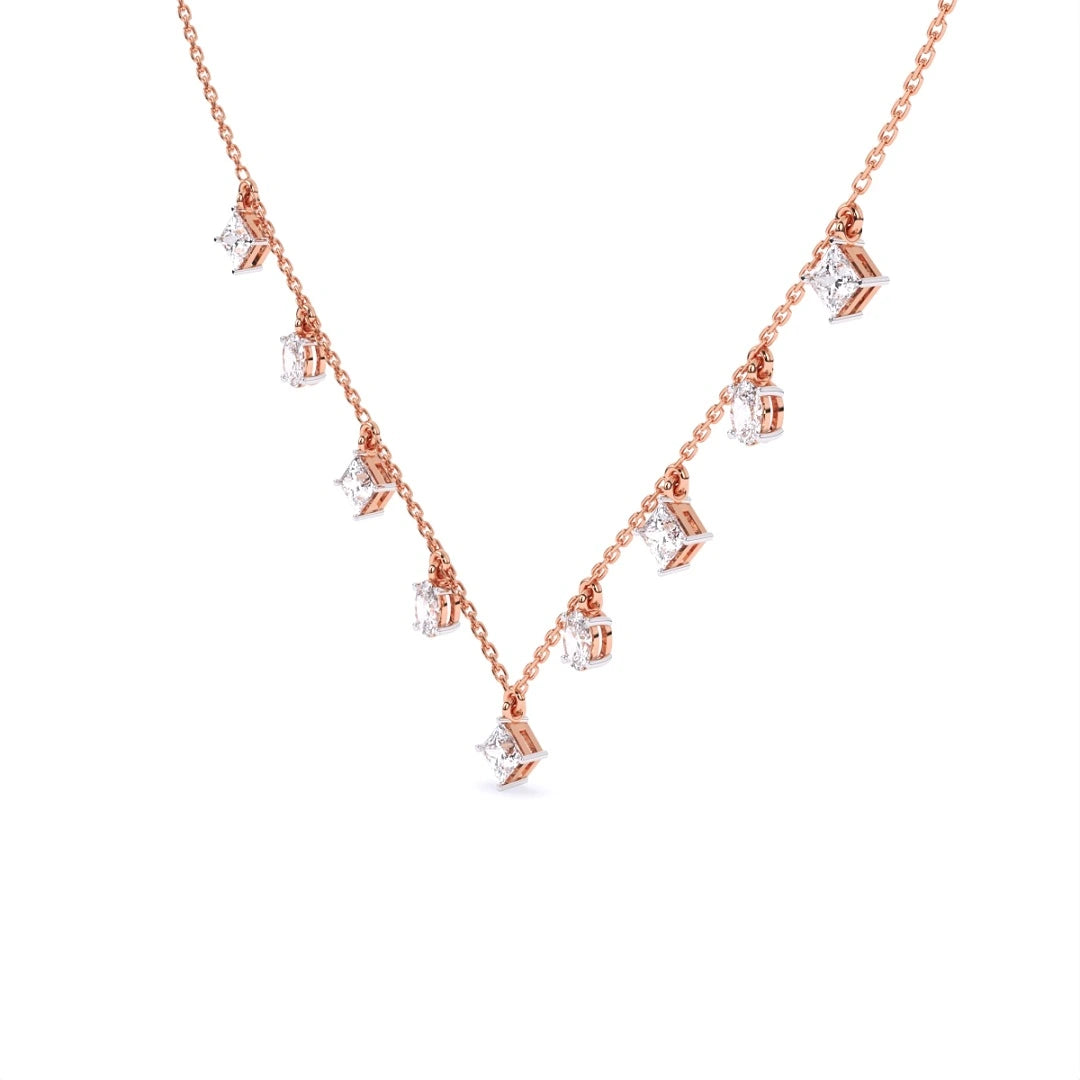 princess and oval cut lab grown diamond chain link necklace
