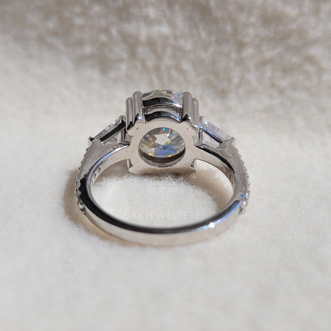 Round cut lab grown diamond ring-round cut ring-three stone ring-baguette cut ring-white gold ring-anniversary gifts