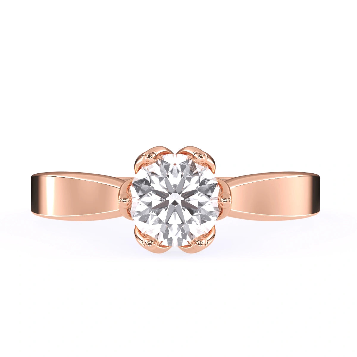 round cut moissanite floral shank style diamond engagement ring in 14k gold 