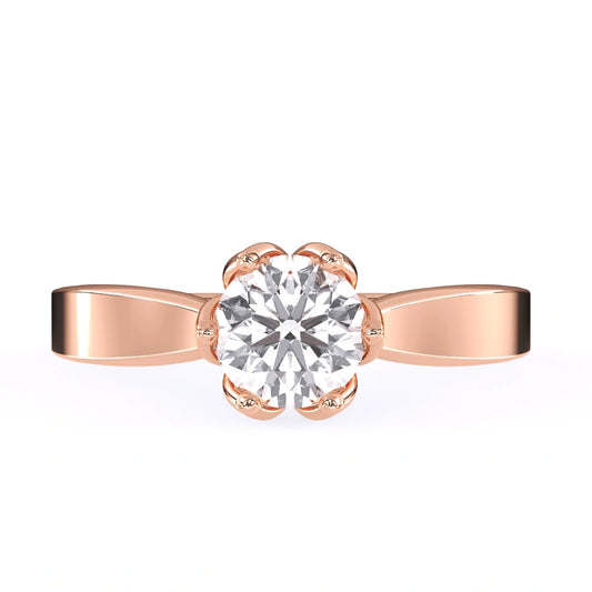 round cut moissanite floral shank style diamond engagement ring in 14k gold 