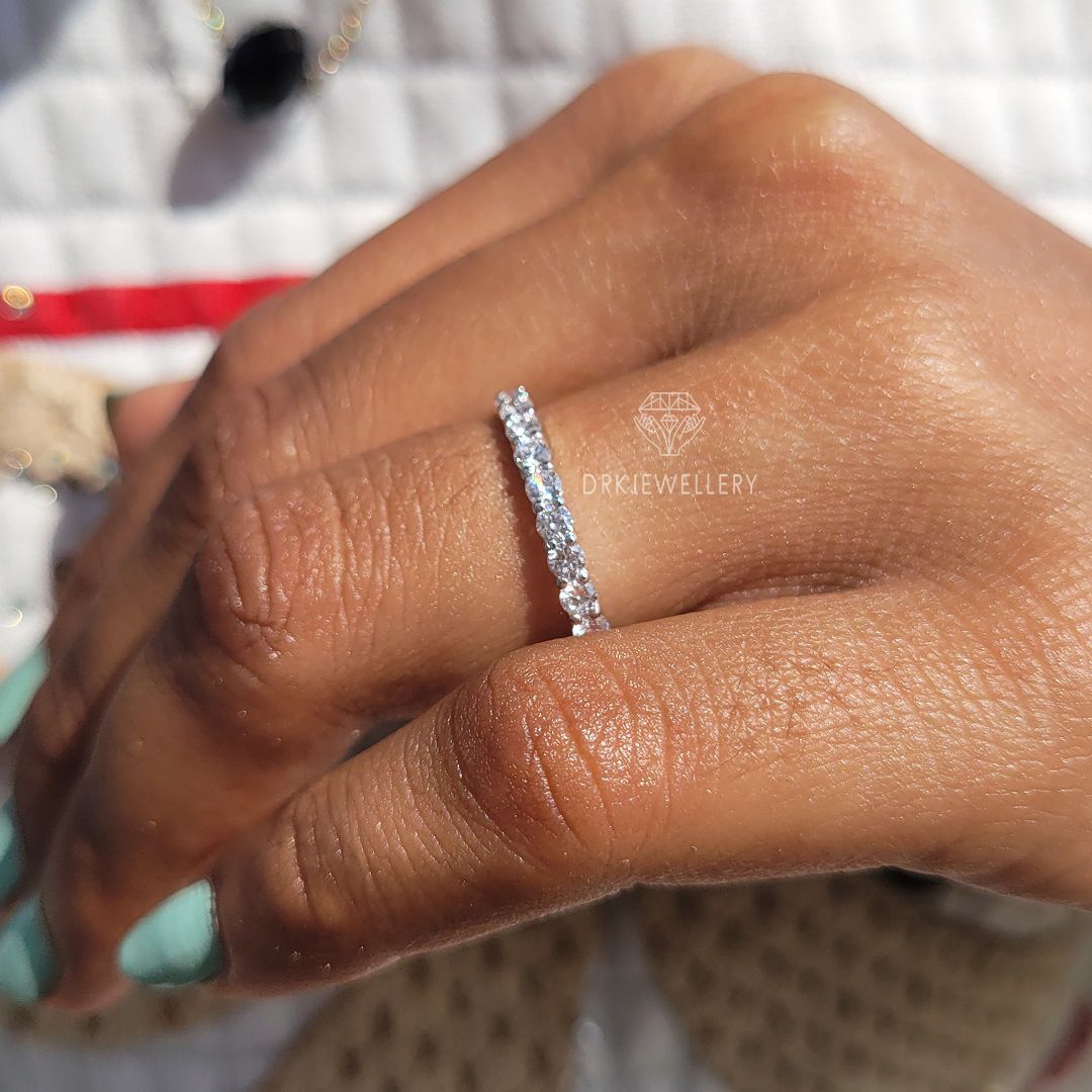 Round cut lab grown diamond half eternity whiite gold engagement ring