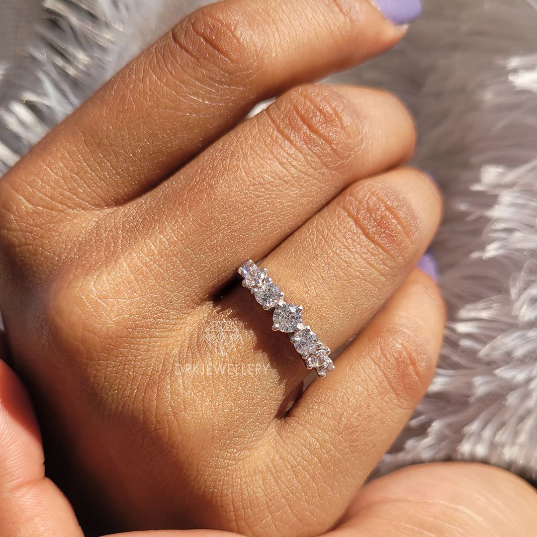 round cut moissanite diamond pave set ring in 14k white gold