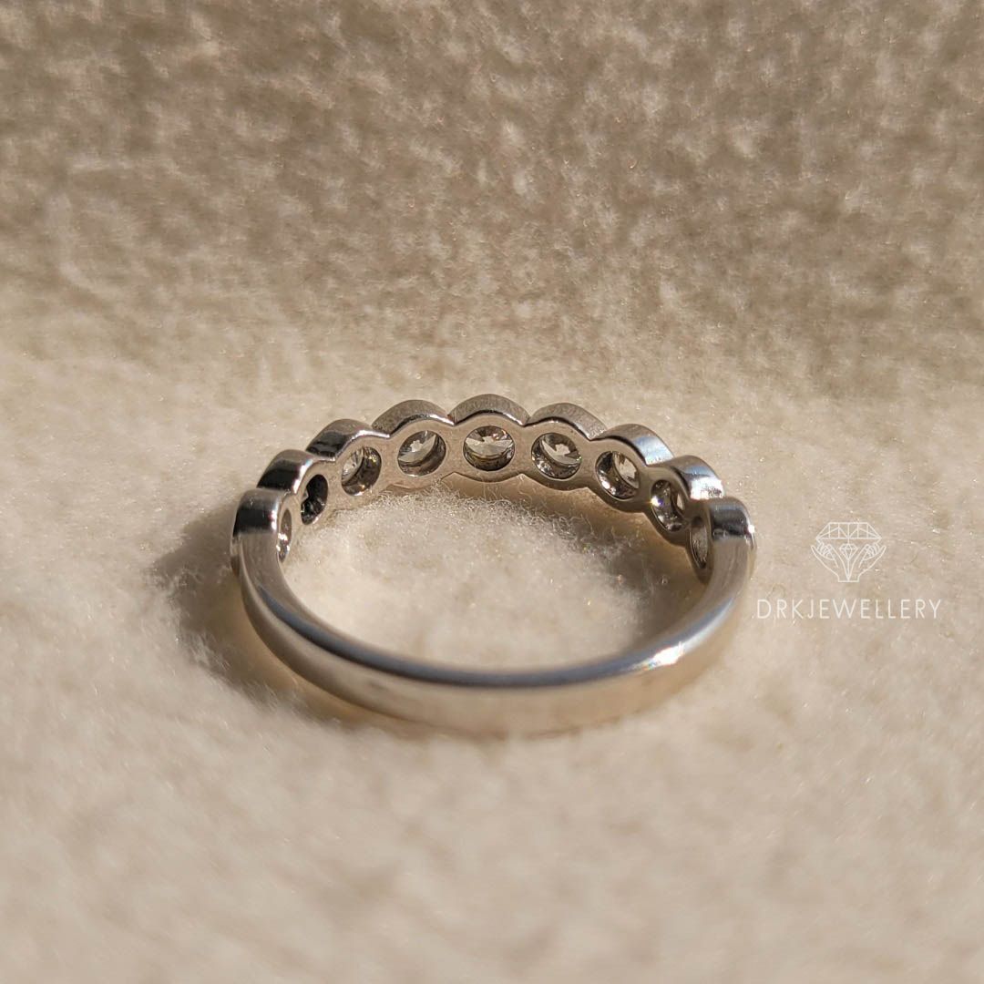 round cut ring-bezel set ring-eternity band-white gold band-wedding band-bands in gold