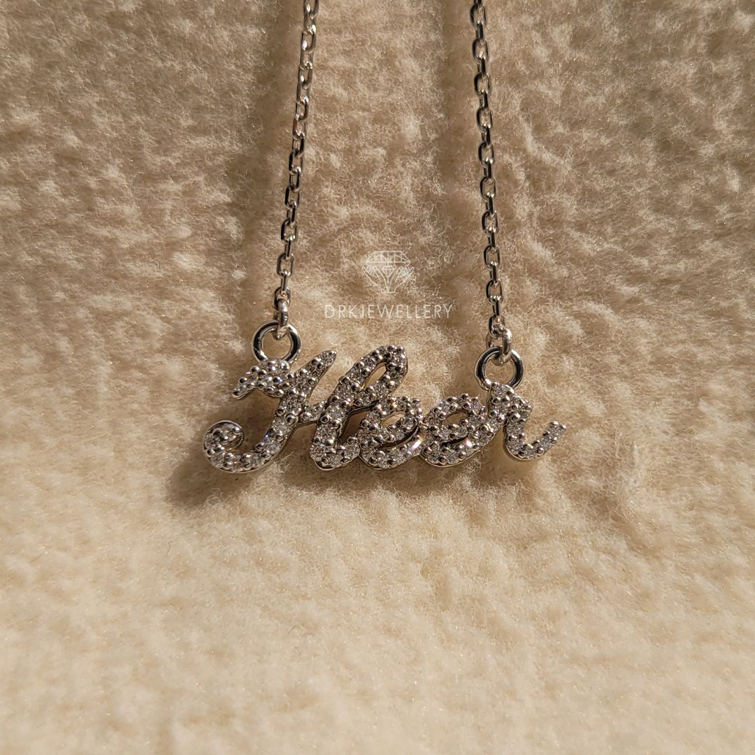 heer name necklace round cut lab grown diamond gold pendant