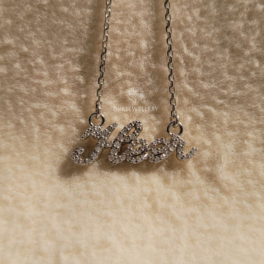 heer name necklace round cut lab grown diamond gold pendant