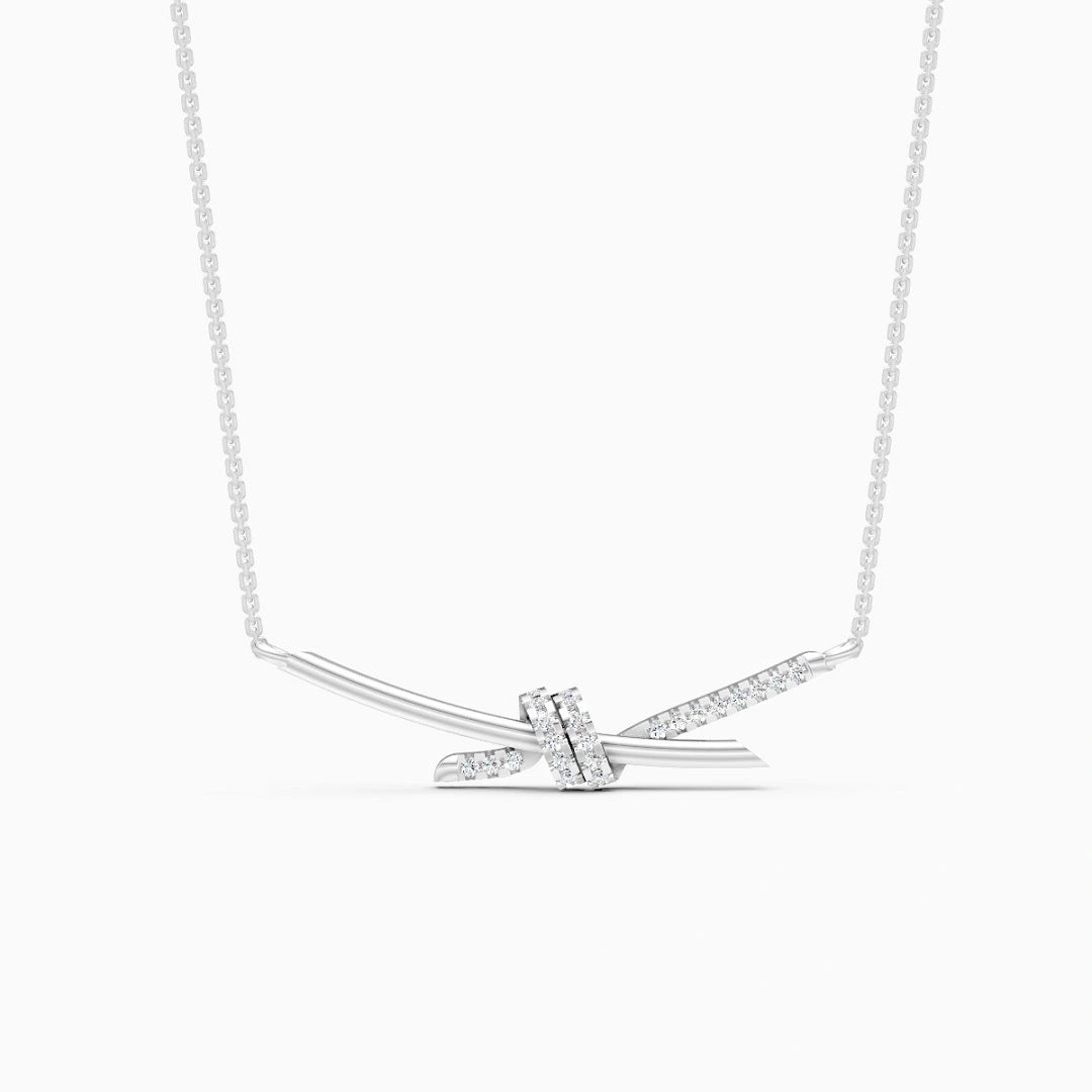 Bow shaped tie knot round cut lab grown diamond gold pendant