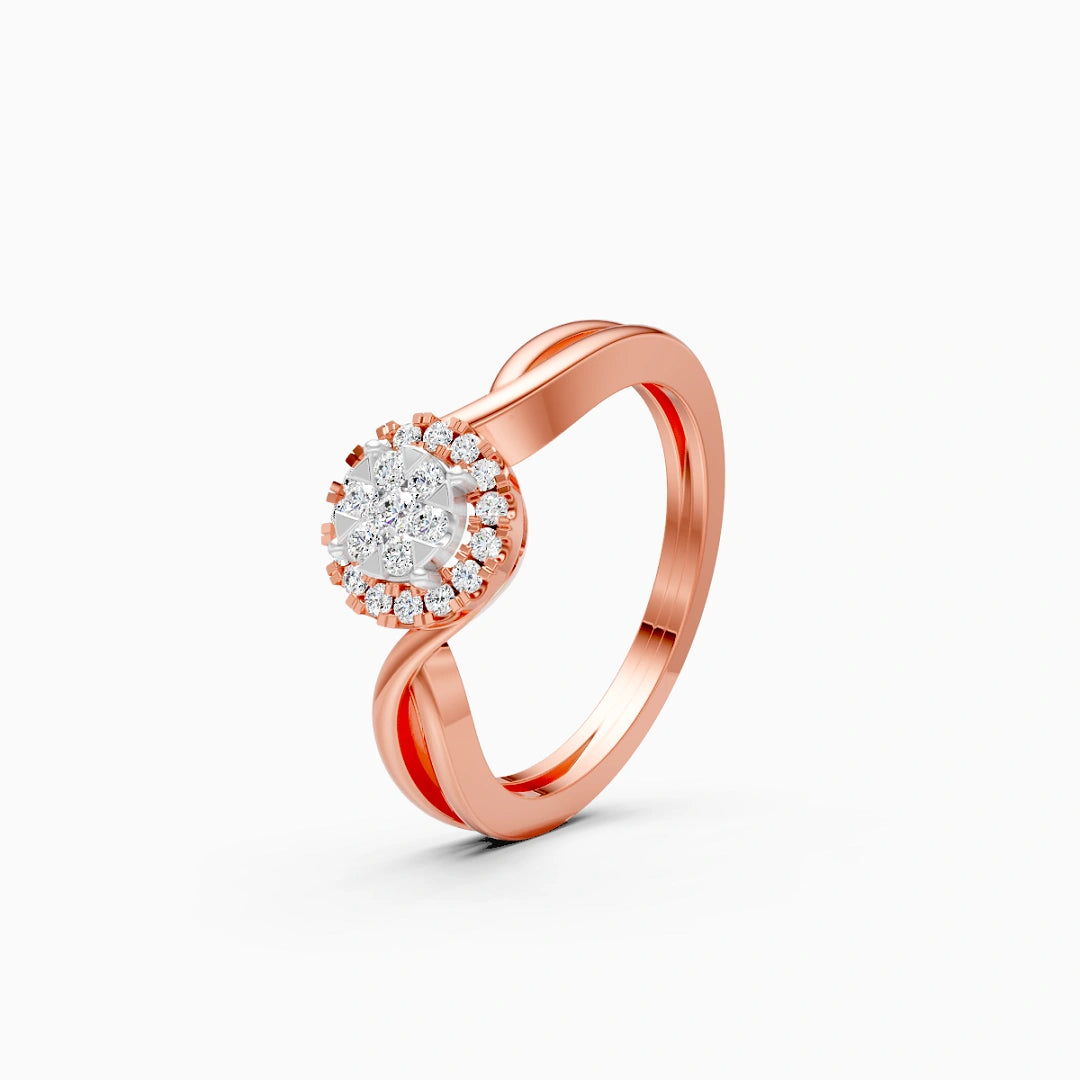 Round cluster diamond ring, twisted band ring, two tone diamond ring, lab diamond ring, moissanite ring, gold ring, hadmade ring, handmade gift ideas