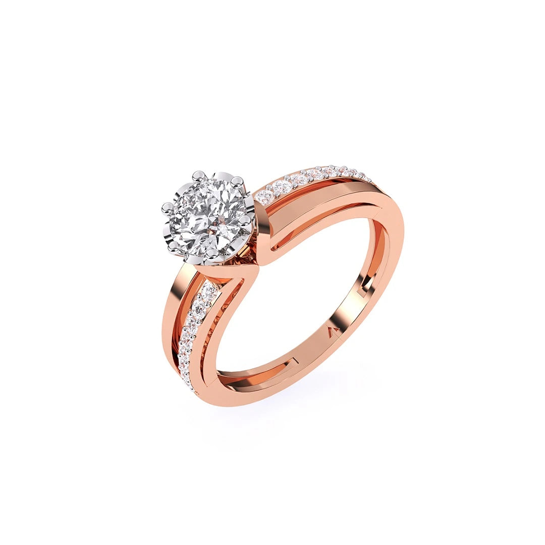 Round cut ring, channel setting ring, rose gold ring, 14k gold, handmade rings, gifts for her