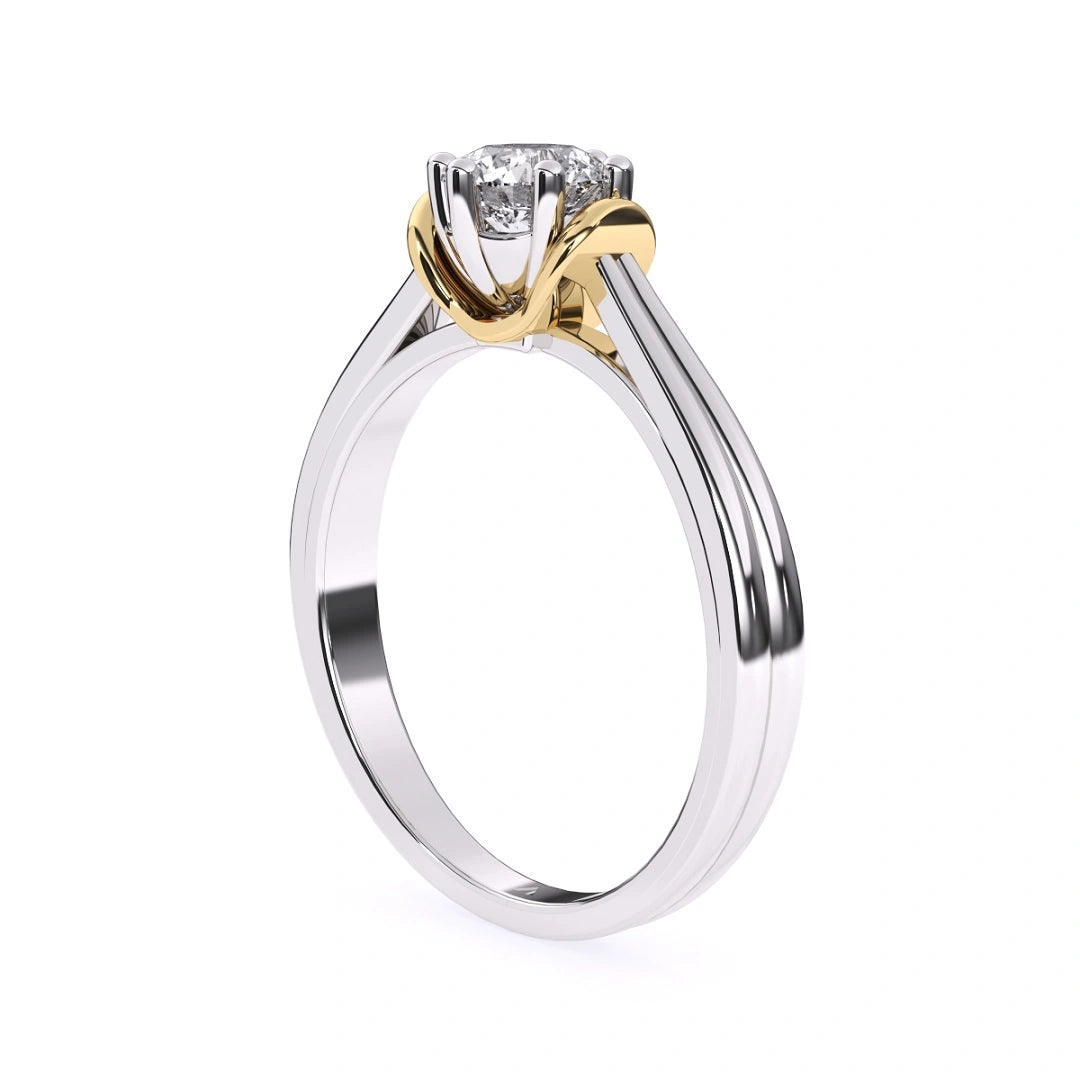 two liner gold cathedral shank style engagement ring