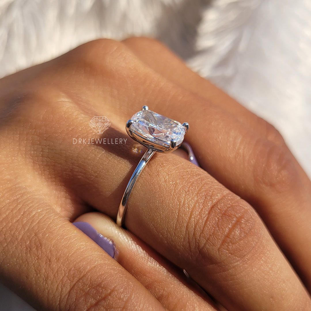 Criss cut elongated cushion lab grown diamond solitaire engagement ring, 14k gold