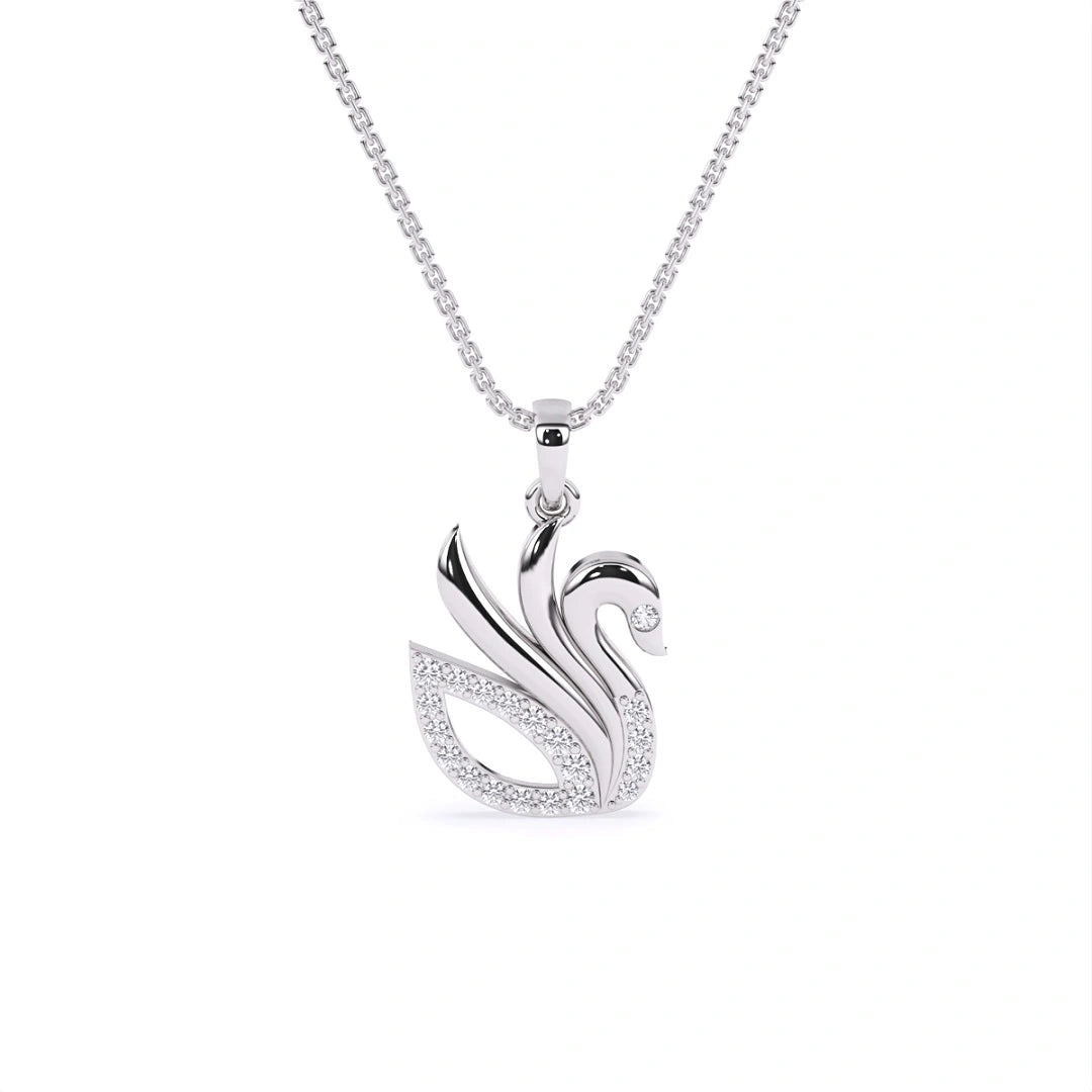 Swan shape lab grown diamond pendant in 14k solid gold, gift for her
