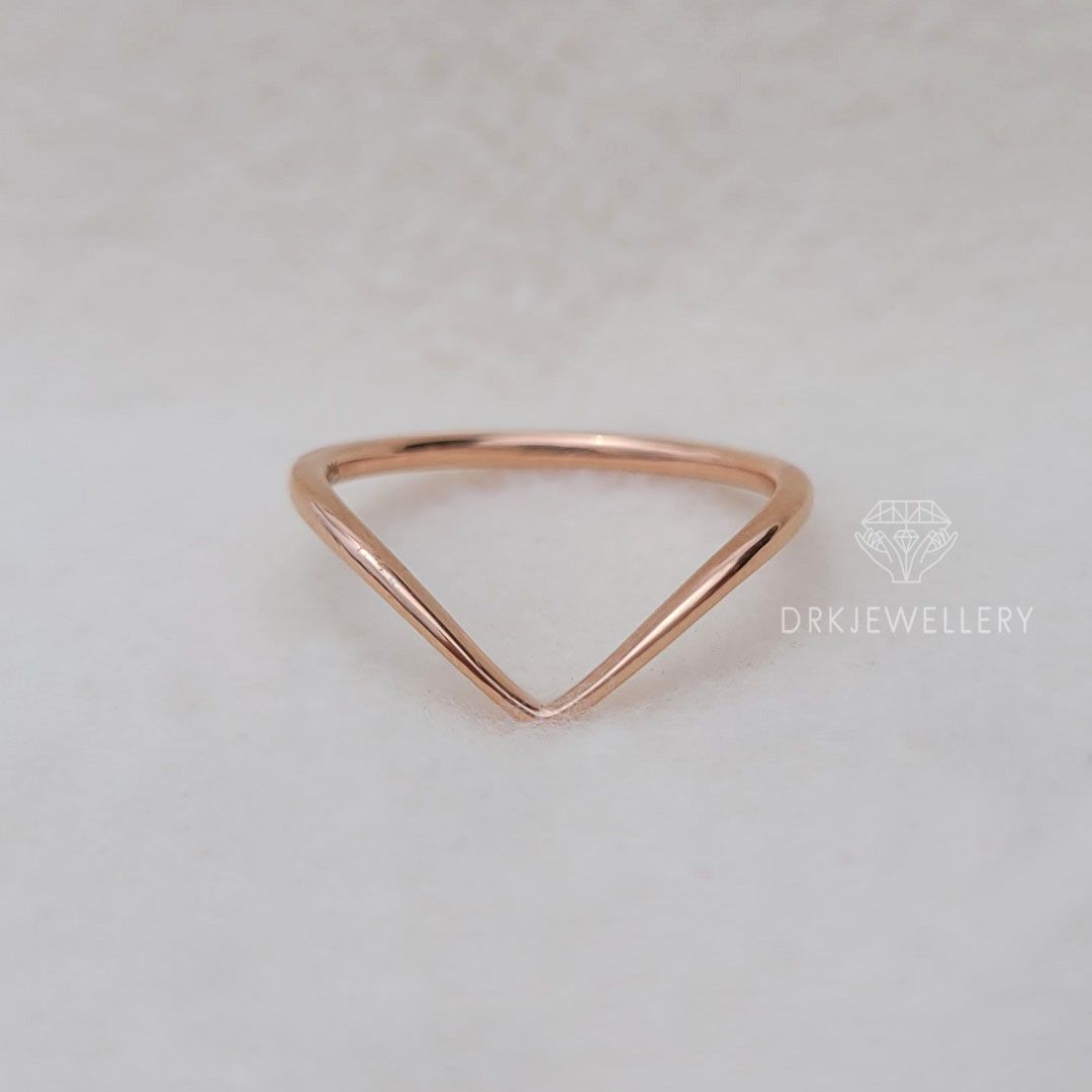 chevron style band-v shape band-rose gold band-solitaire band-matching bridal set-gifts for her-gift