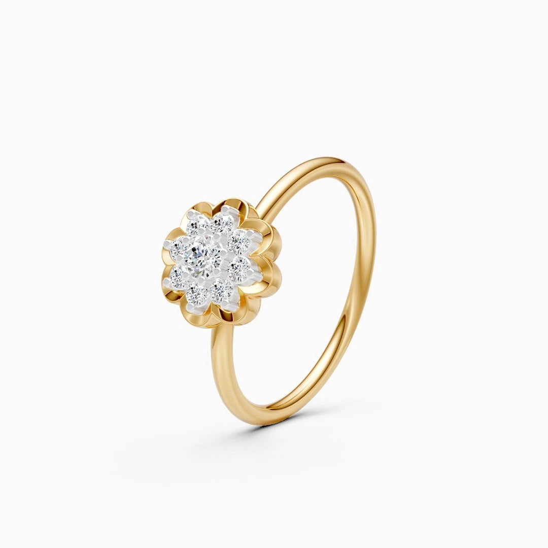enjoy hidden spark of love life with this floral style round cut lab grown damond solitaire 14k yellow gold engagement ring